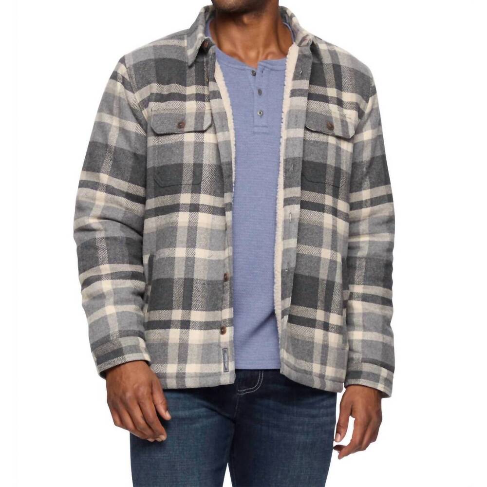 NEW FLAGS & ANTHEM vanceburg sherpa lined shirt jacket in charcoal/grey